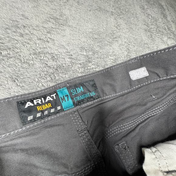 Ariat Rebar M7 DuraStretch Slim Straight Gray Canvas Pants Mens 30x30 Workwear - Picture 3 of 10